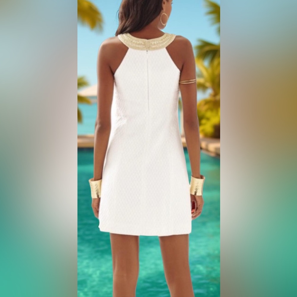 Lilly Pulitzer NWT Size 6 Elegant White Halter Dress with Gold Accents (0504) - Picture 3 of 9
